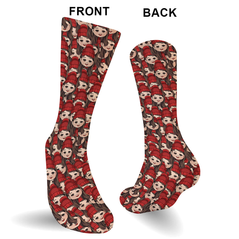 Funny Chibi Faces For Couple Besties Family Matching Socks - Personalized Family Socks
