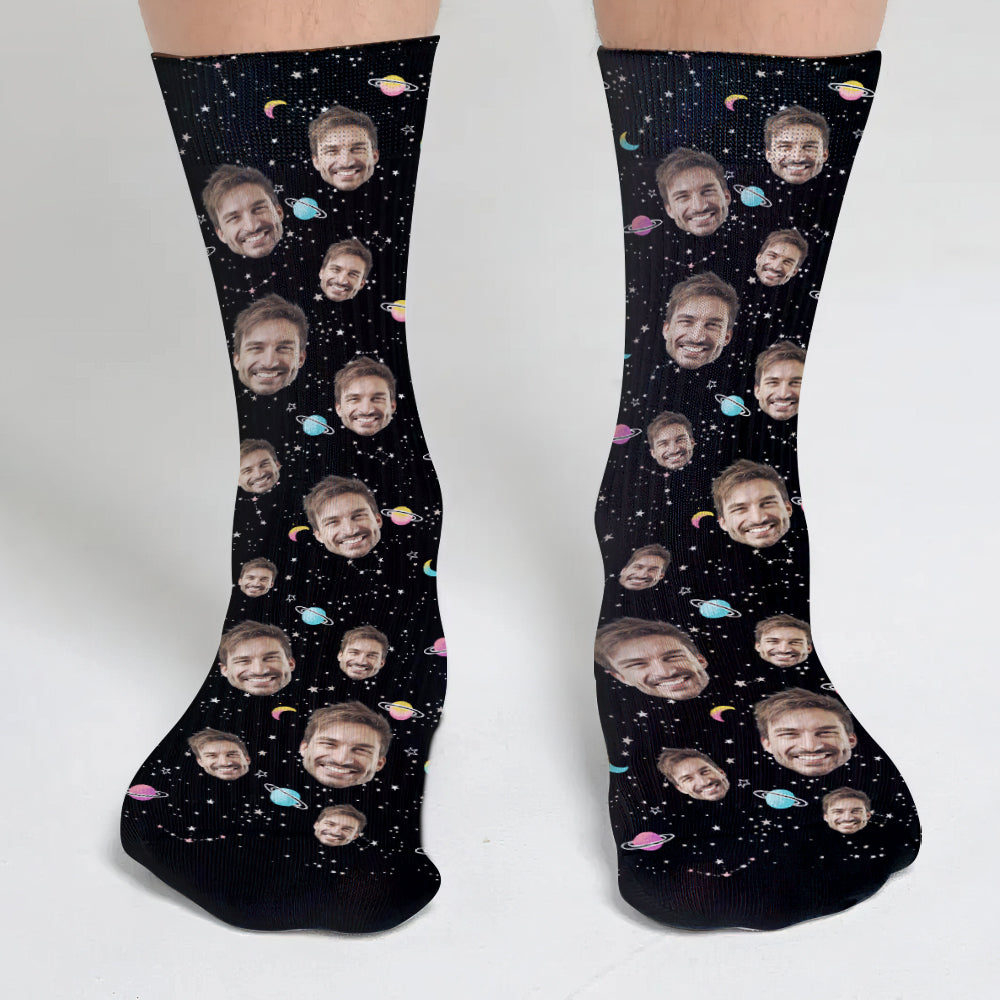 Chaussettes personnalisées pour beau-père - Face personnalisée Galaxy
