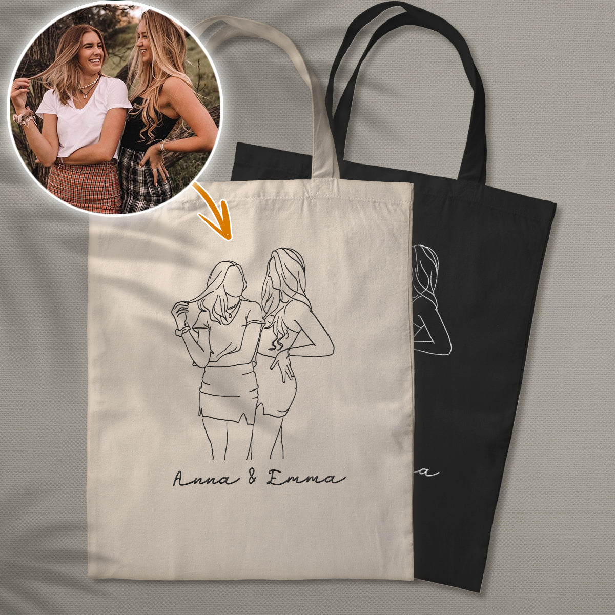 Custom Photo Line Art - Personalized Aunt Embroidered Tote Bag