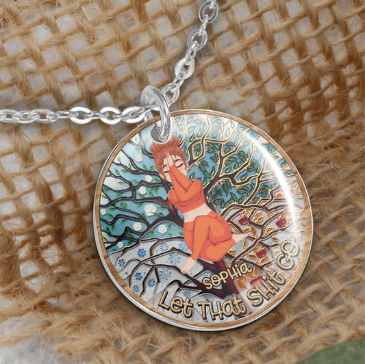 Lâchez prise - Collier pendentif rond de yoga personnalisé