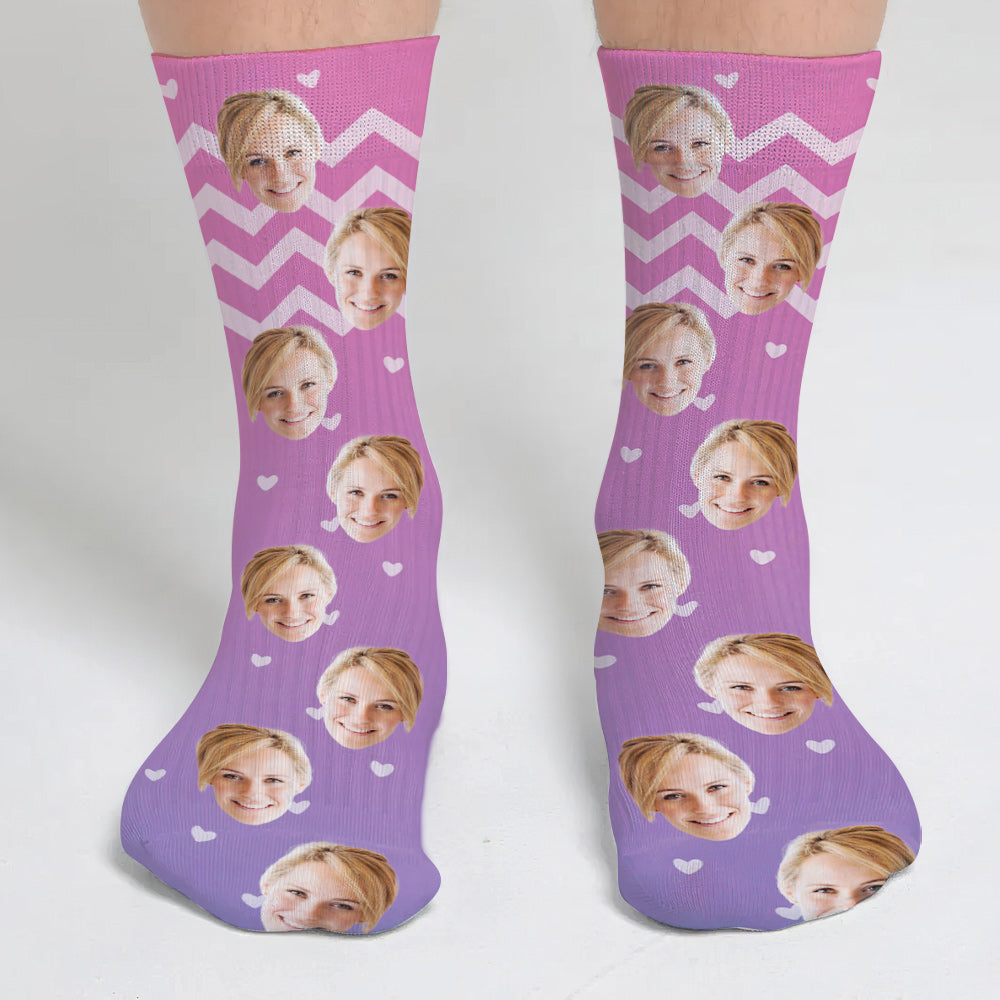 Chaussettes personnalisées pour belle-mère, motif violet et visage personnalisé