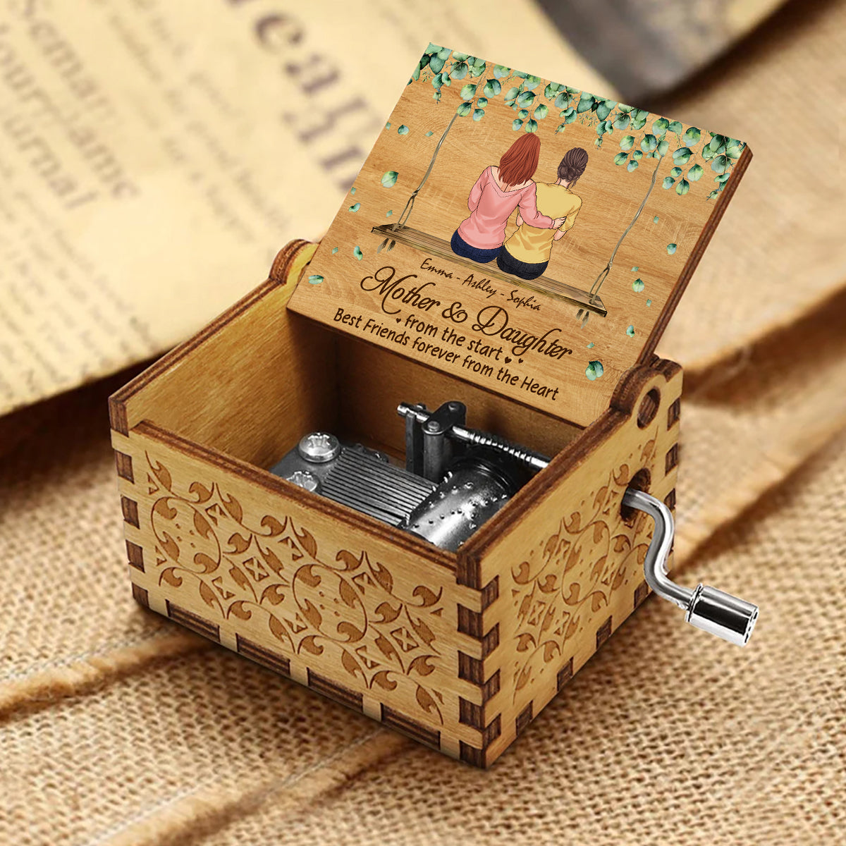 Mother And Daughter - Personalized Mother Hand Crank Music Box