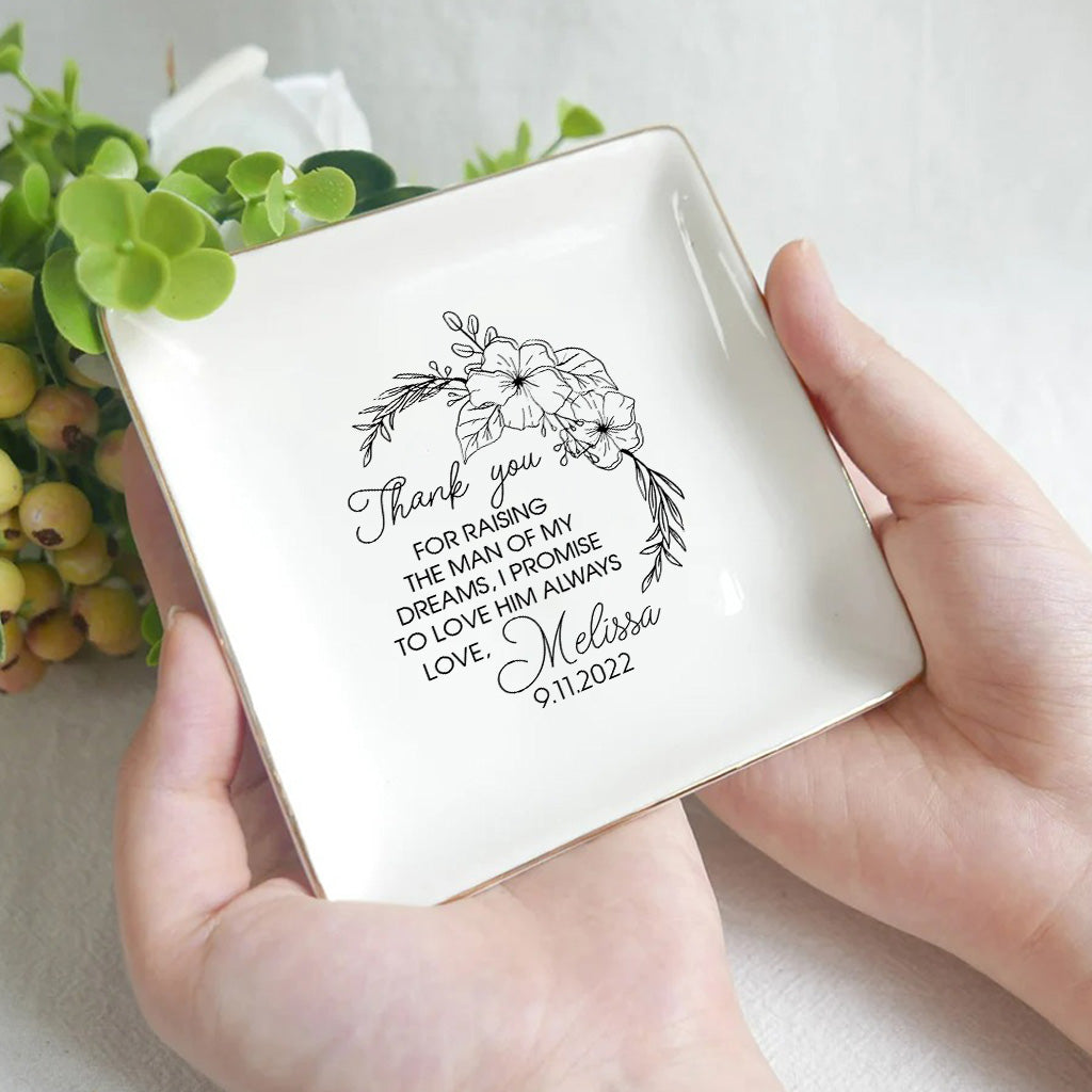 Dankeschön, dass Sie den Mann meiner Träume großgezogen haben – Geschenk der Braut an die Mutter des Bräutigams – Hochzeitsgeschenk für die Schwiegermutter – personalisierte Schmuckschale