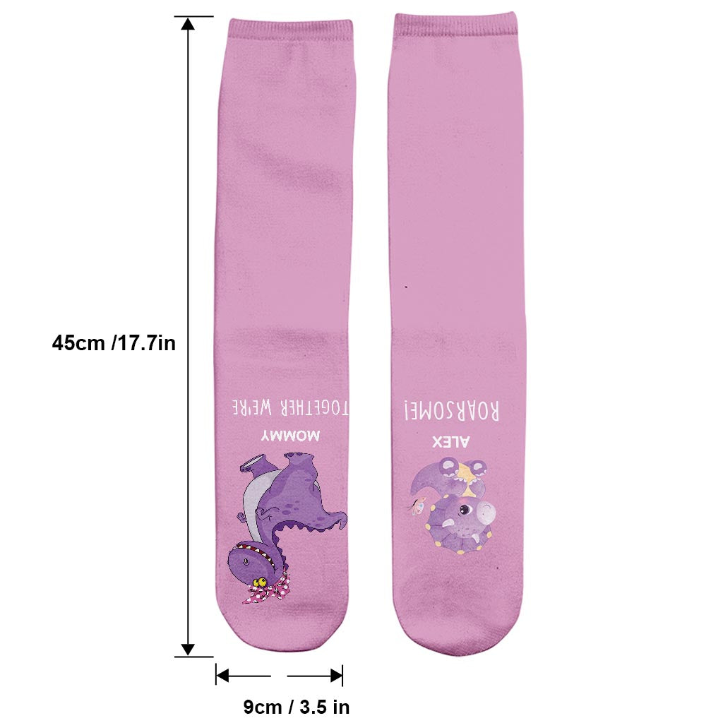 Together We're Roarsome - Gift for dad, grandma, grandpa, mom, uncle, aunt, brother, sister, son, daughter, granddaughter, grandson, new mom, new dad - Personalized Socks