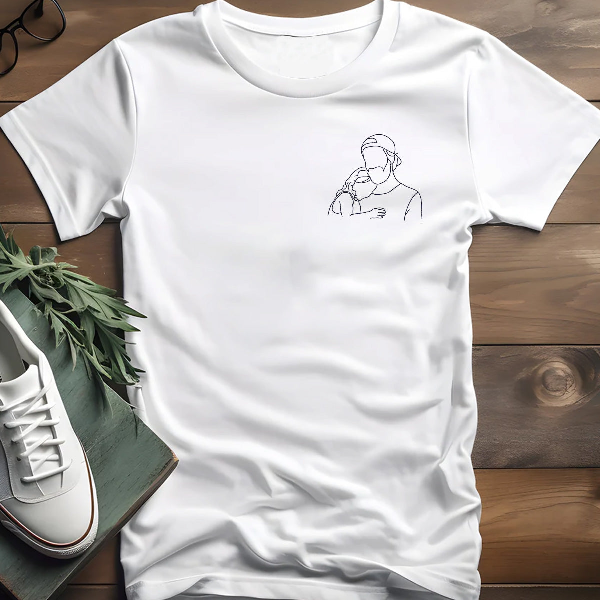 Custom Line Art - Personalized Father Embroidered T-shirt