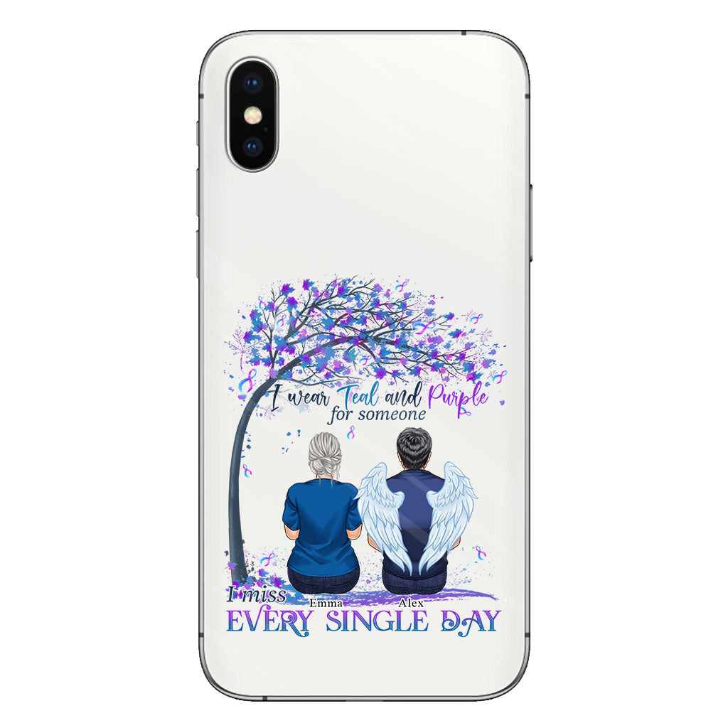 I Wear Teal And Purple - Personalized Suicide Prevention Clear Phone Case