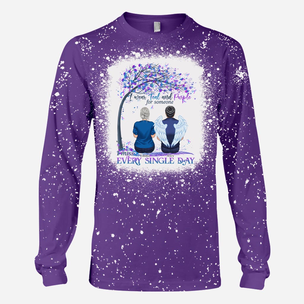 I Wear Teal And Purple - Personalized Suicide Prevention Bleached T-Shirt