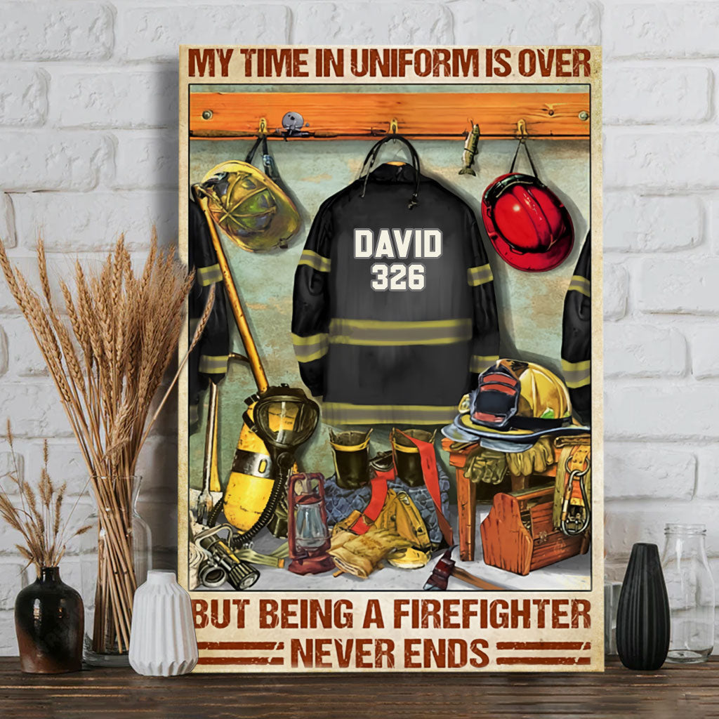 Das Feuerwehrleben hört nie auf – Personalisierte Leinwand und Poster für Feuerwehrleute