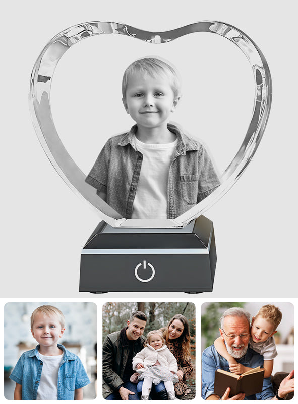 Lampe en cristal 3D en forme de cœur avec gravure laser personnalisée pour votre petit-fils