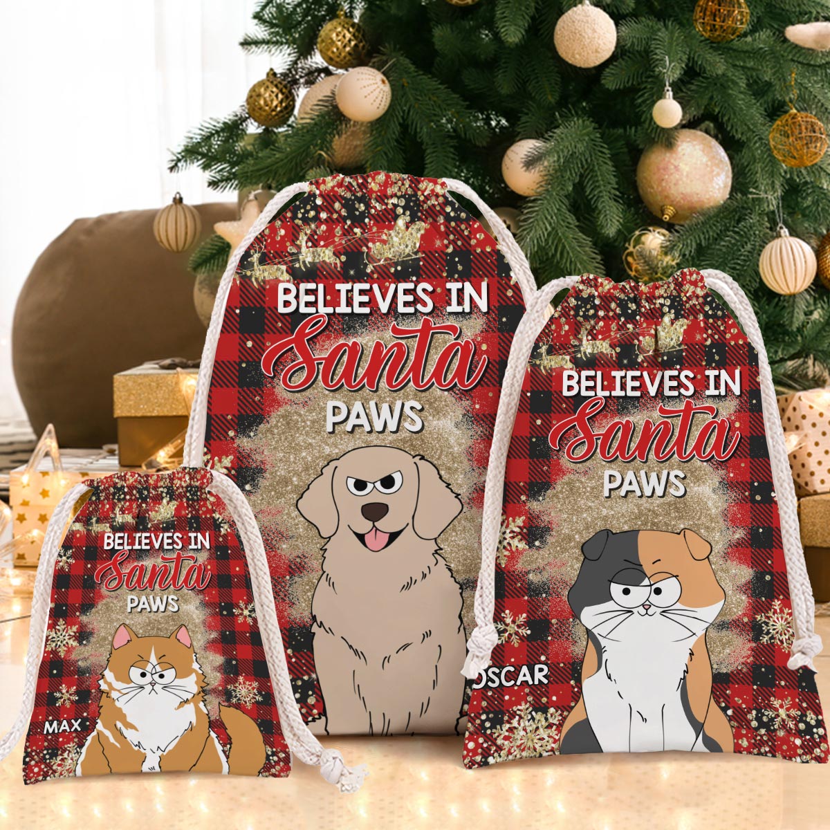 Glaubt an Weihnachtsmannpfoten – Personalisierte Katzen-Weihnachtsgeschenktüte