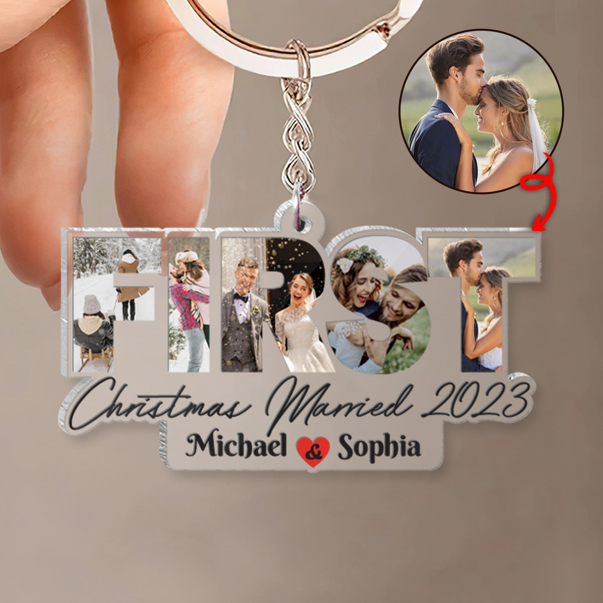 First Christmas Married - gift for husband, wife - Personalized Transparent Keychain