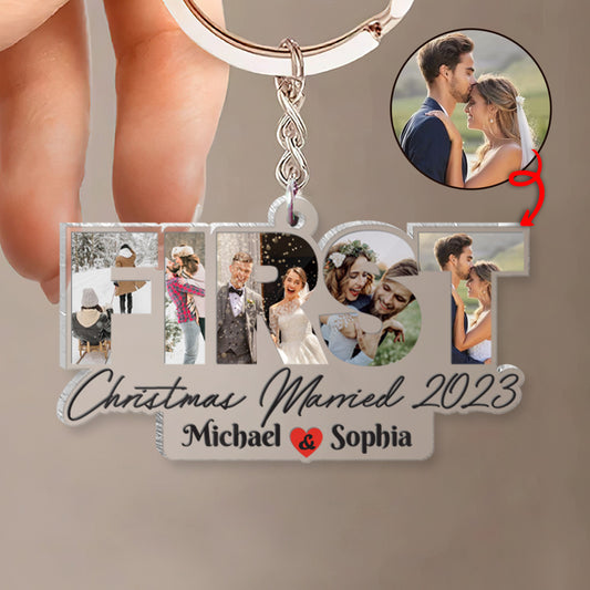 First Christmas Married - gift for husband, wife - Personalized Transparent Keychain