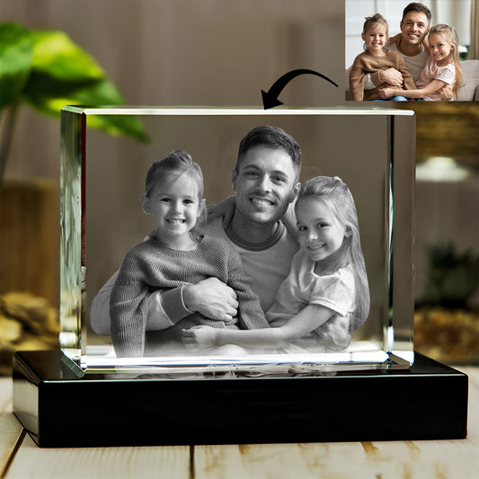 Custom Photo - Personalized Father Laser Engraving 3D Cuboid Shaped Crystal Lamp