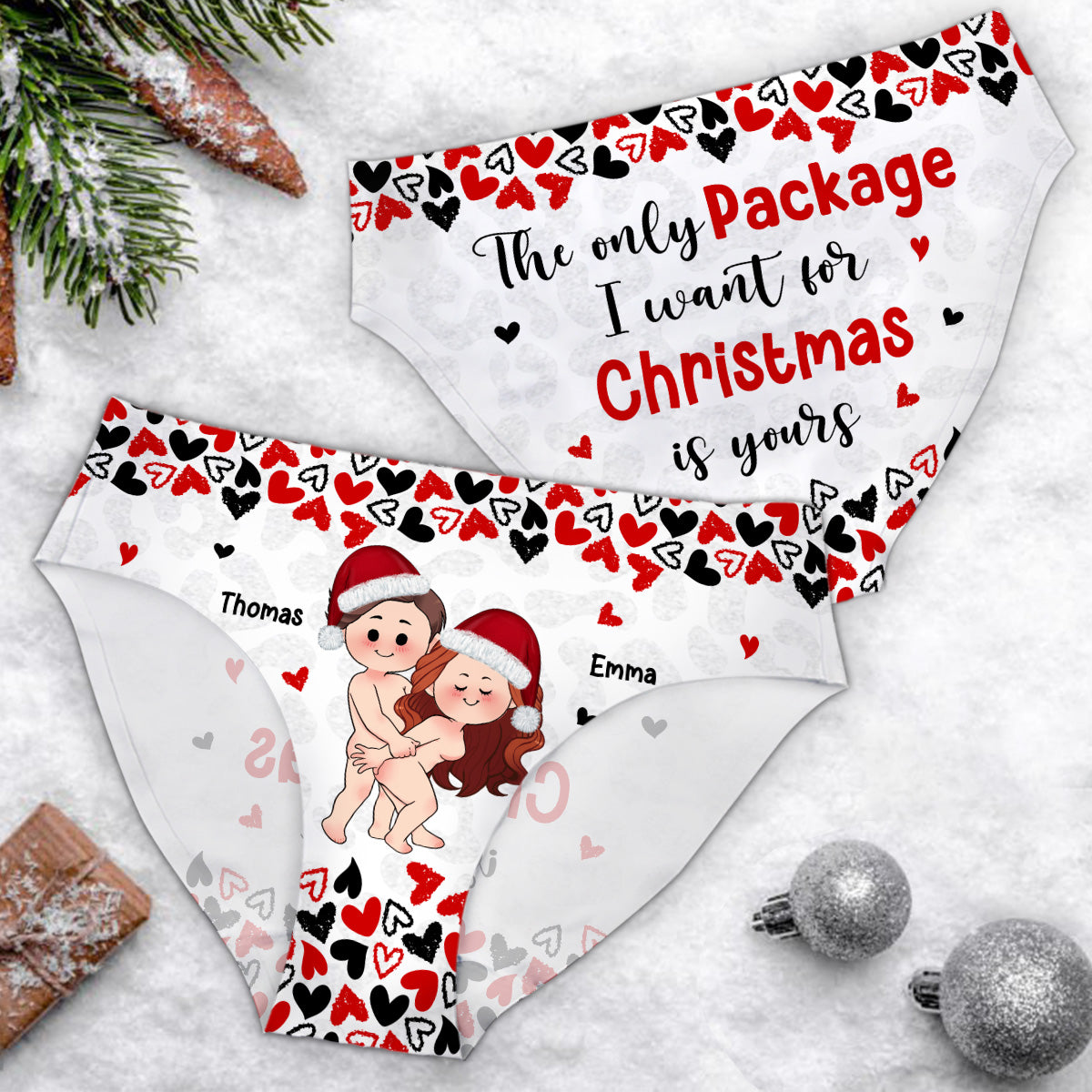 The Only Package I Want For Christmas Is Yours - Personalized Couple Women Briefs