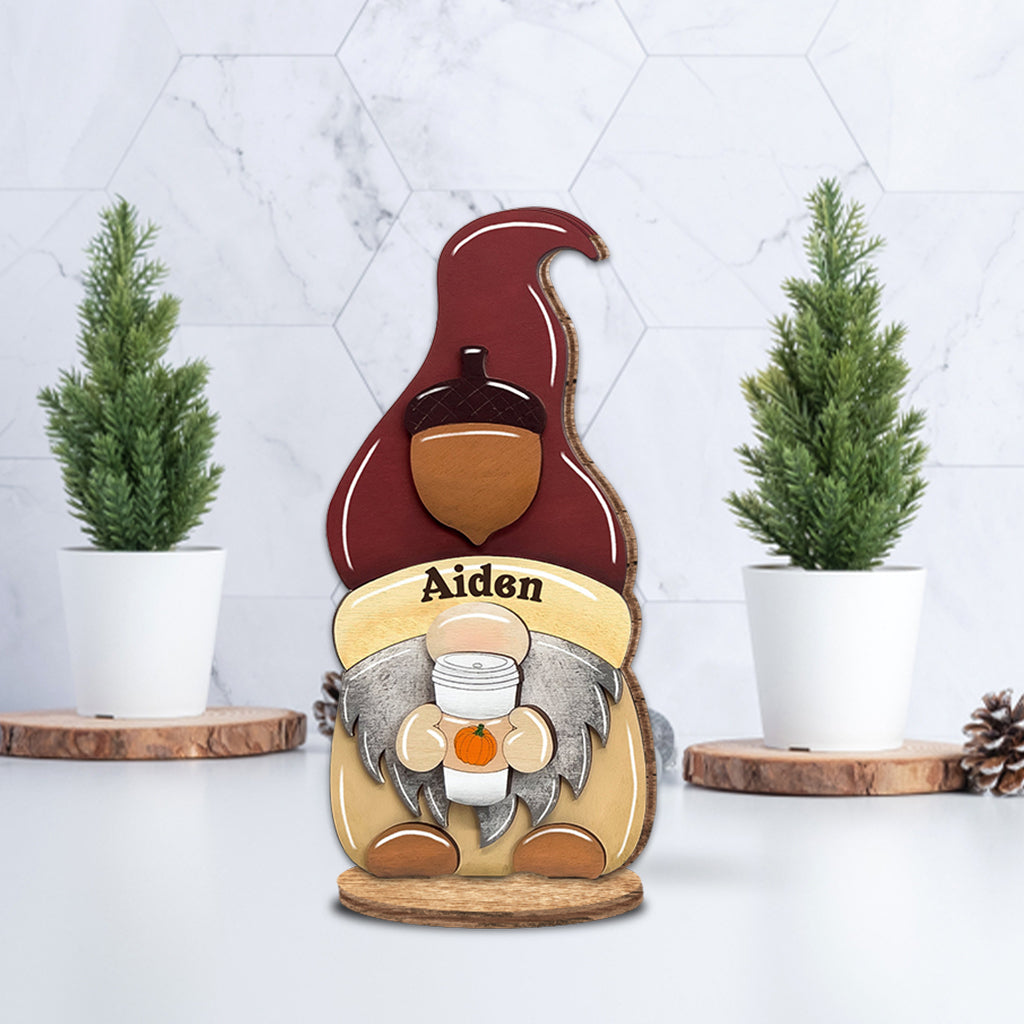 Thanksgiving-Gnome – Personalisierte, freistehende Holzplakette für Thanksgiving