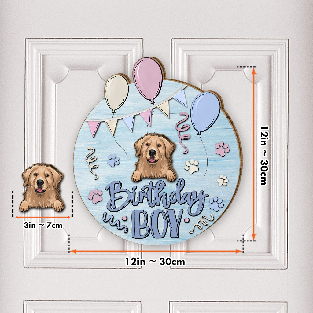 Panneau en bois personnalisable pour anniversaire (garçon/fille, animal de compagnie : chat/chien) - Panneau en bois interchangeable avec motif chien