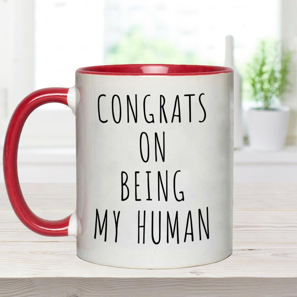 Glückwunsch, dass du mein Mensch bist – personalisierte Tasse mit Hundemotiv