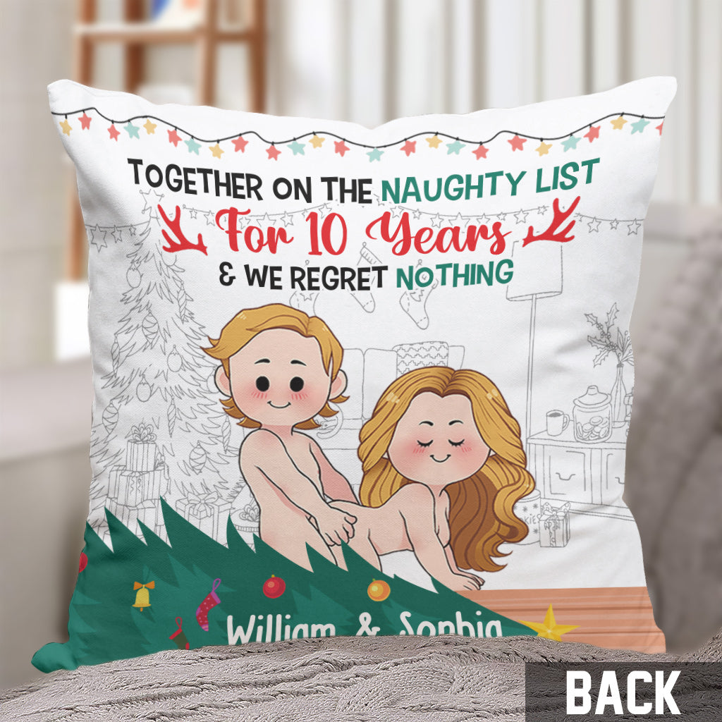 Together On The Naughty List - Personalized Couple Throw Pillow