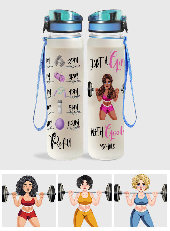 Einfach ein Mädchen mit Zielen – Personalisierte Fitness-Wasserflasche mit Tracker