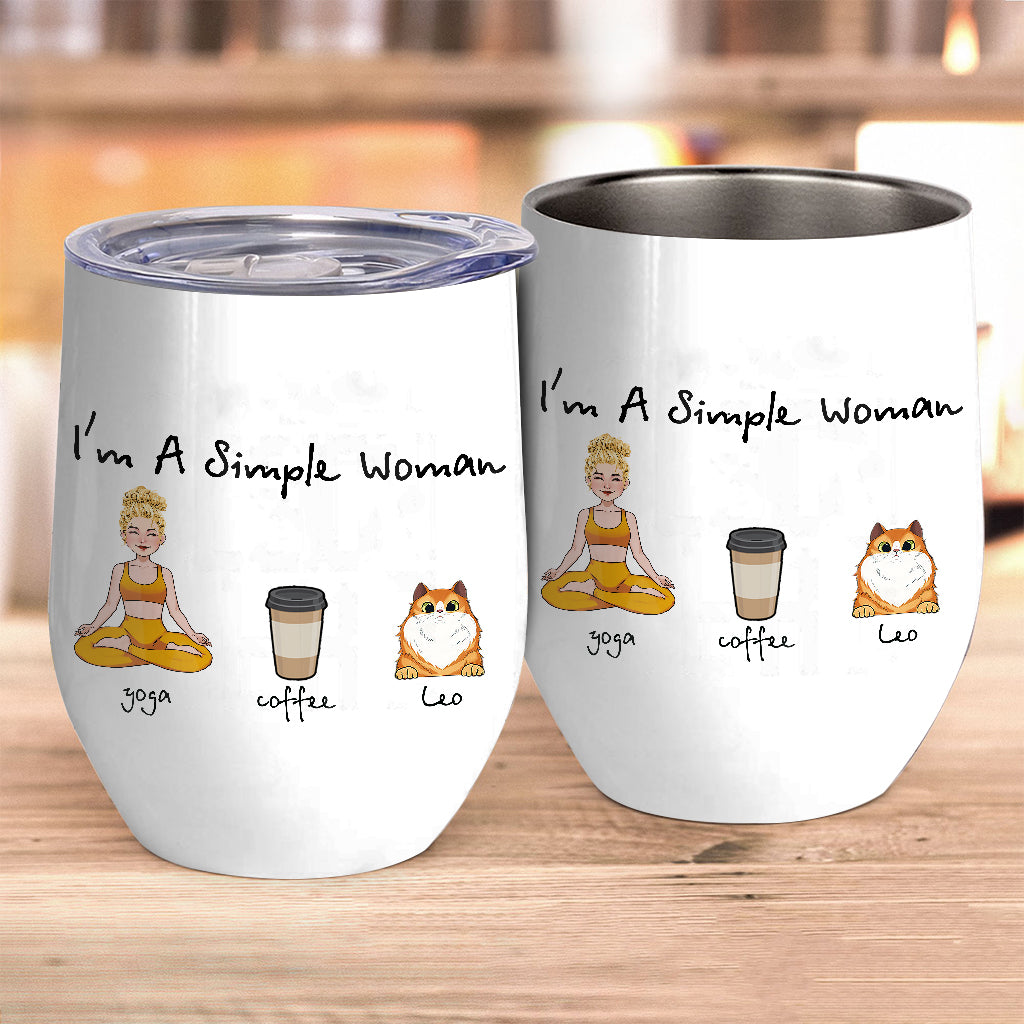 Ich bin eine einfache Frau – Yoga-Geschenk für Hunde- und Katzenliebhaber – Personalisierter Weinbecher