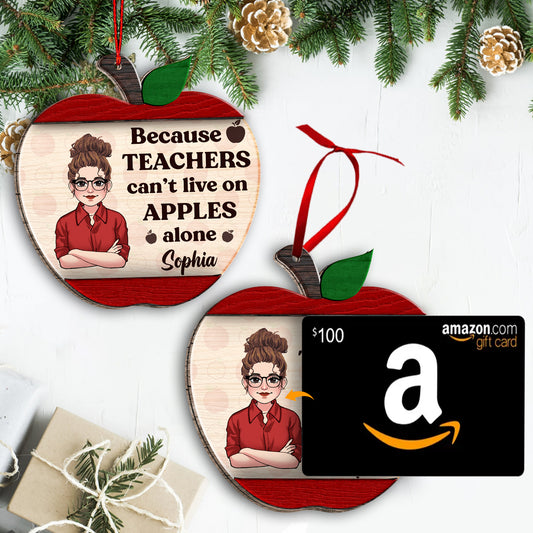 Weil Lehrer nicht nur von Äpfeln leben können – Personalisierter Lehrer-Weihnachtsbaumschmuck, 2-lagig
