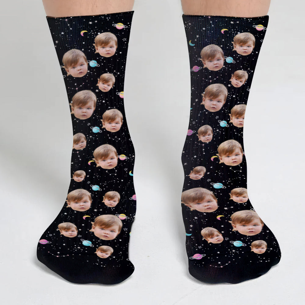 Chaussettes personnalisées pour petite-fille - Visage personnalisé Galaxie