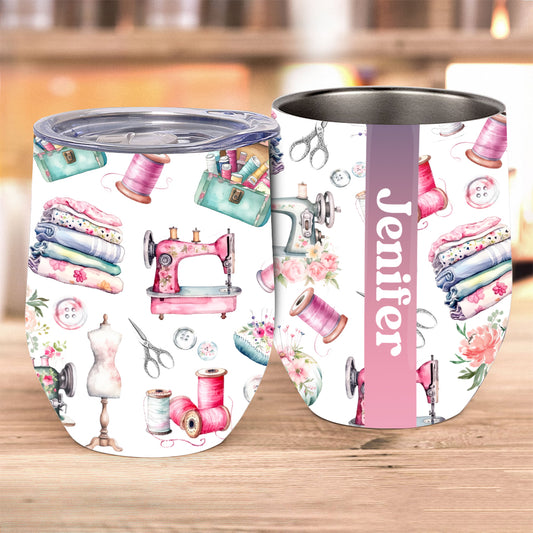 Motif de couture coloré - Gobelet à vin personnalisé