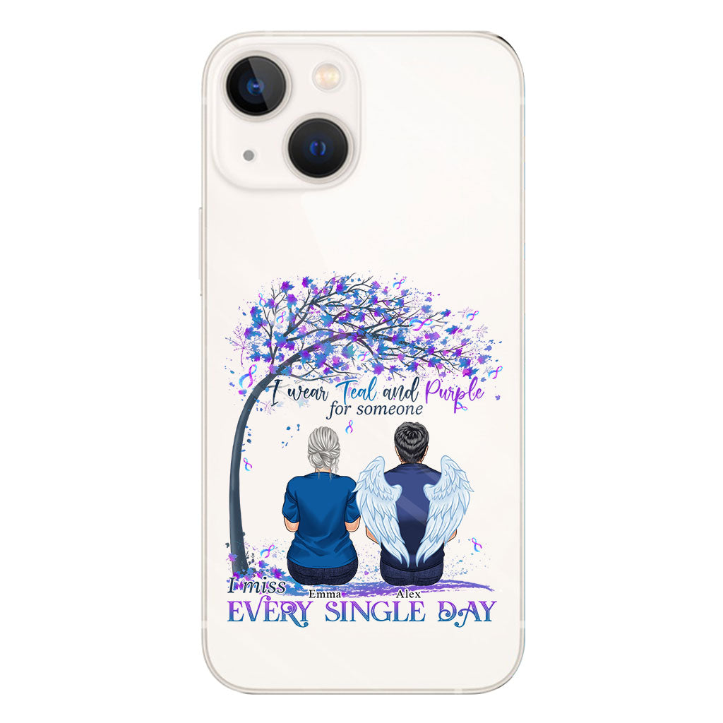 I Wear Teal And Purple - Personalized Suicide Prevention Clear Phone Case
