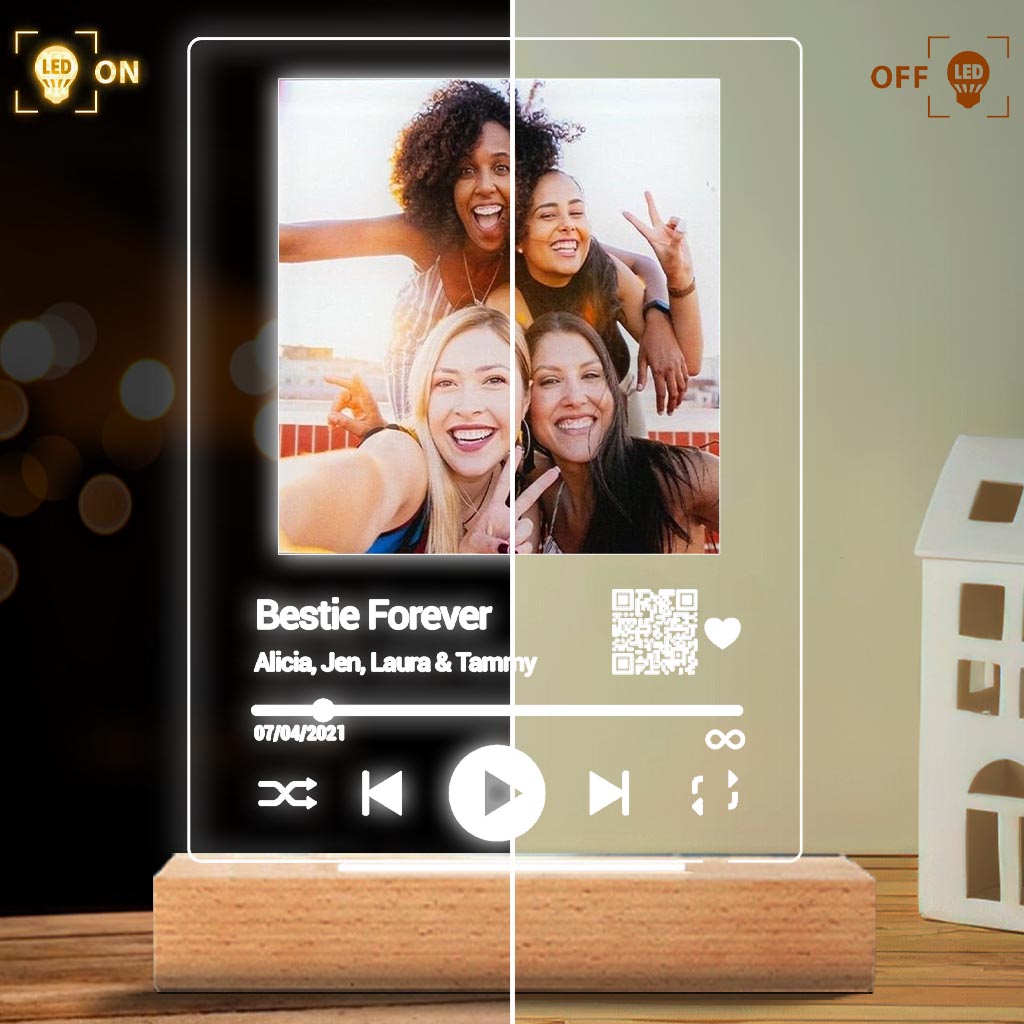 Bestie Forever Personalized Song - Personalized Bestie Shaped Plaque Light Base