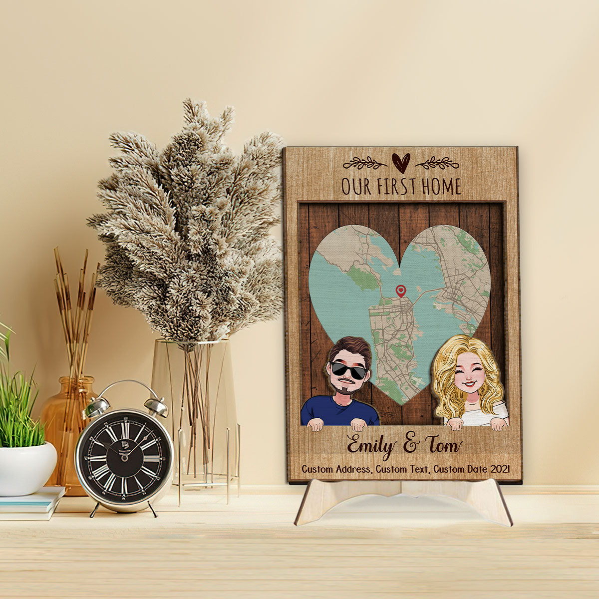Notre première maison - Panneau/Plaque en bois personnalisé(e) à 2 couches pour pendaison de crémaillère