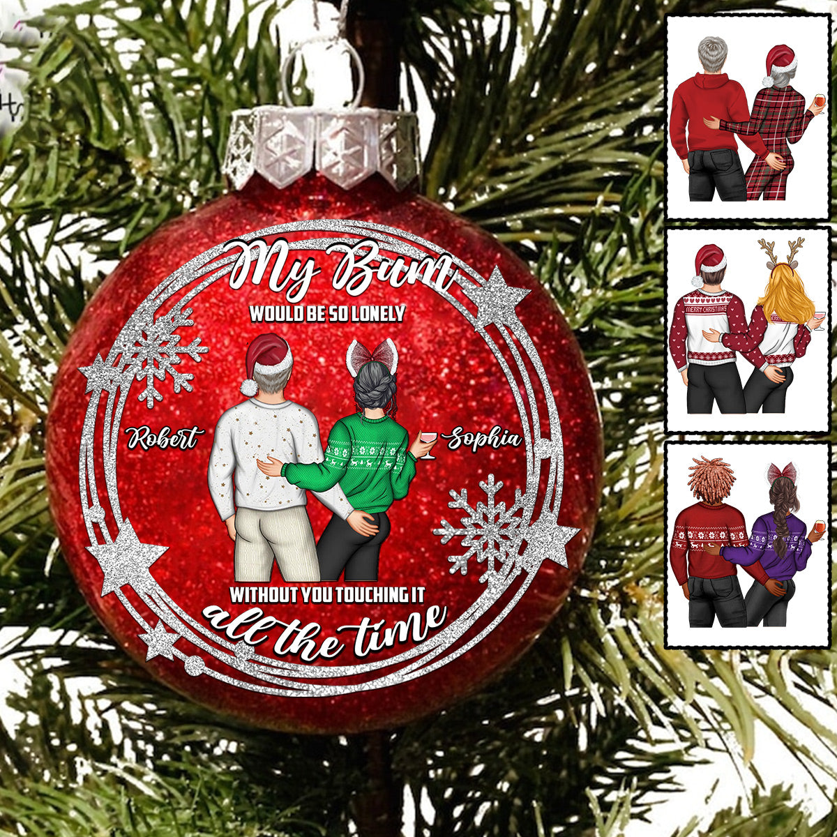 Touch My Bum - Personalized Couple Glitter Ornament Ball