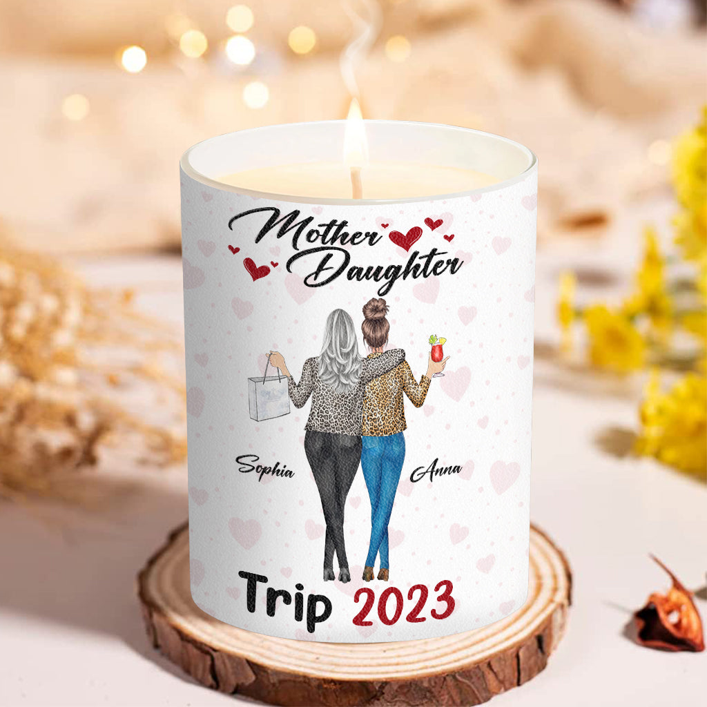 Mother Daughter Trip - Personalized Mother Candle With Wooden Lid