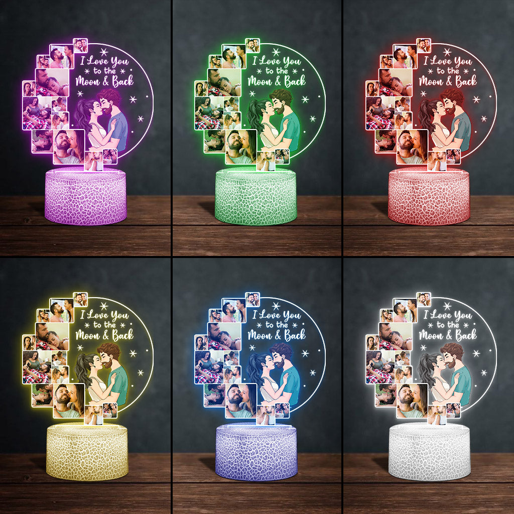 I Love You To The Moon & Back - Personalized Couple Shaped Plaque Light Base