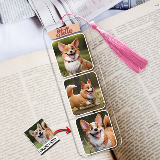 Collages photo de portraits d'animaux de compagnie façon cartoon - Cadeau pour les amoureux des chiens et des chats - Marque-page personnalisé (Impression recto verso)