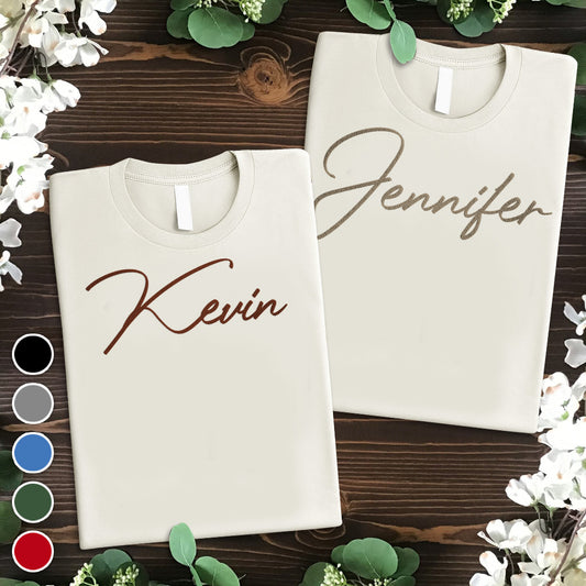 Personalisiertes Geschwister-T-Shirt mit individuellem Namen und Stickerei
