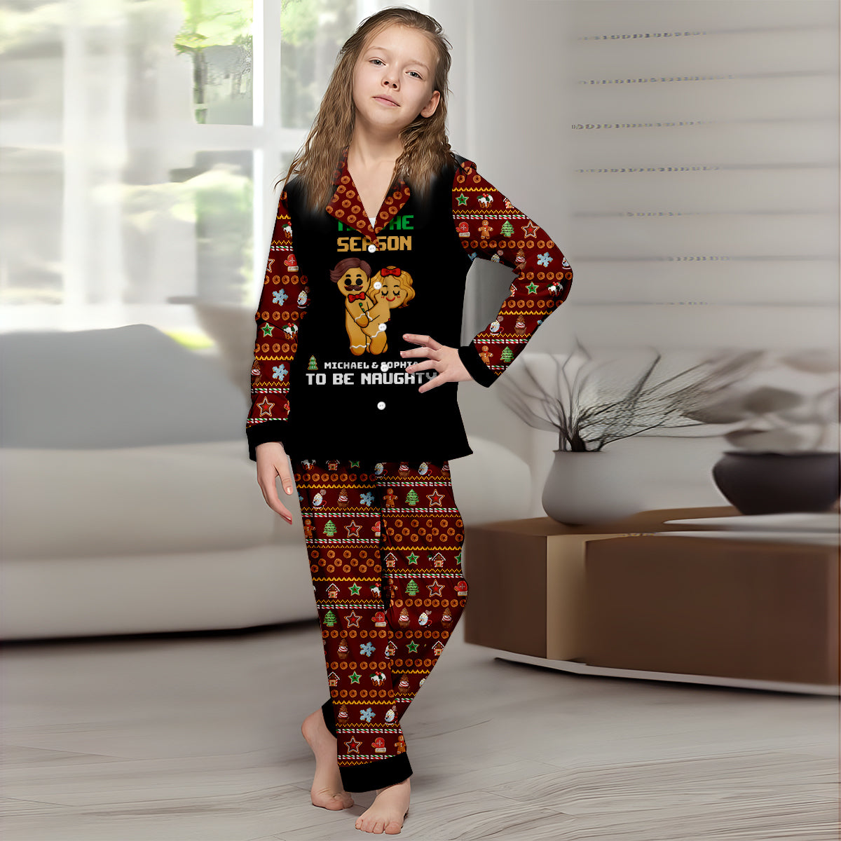 Tis The Season To Be Naughty - Personalized Couple Button Down Pajamas
