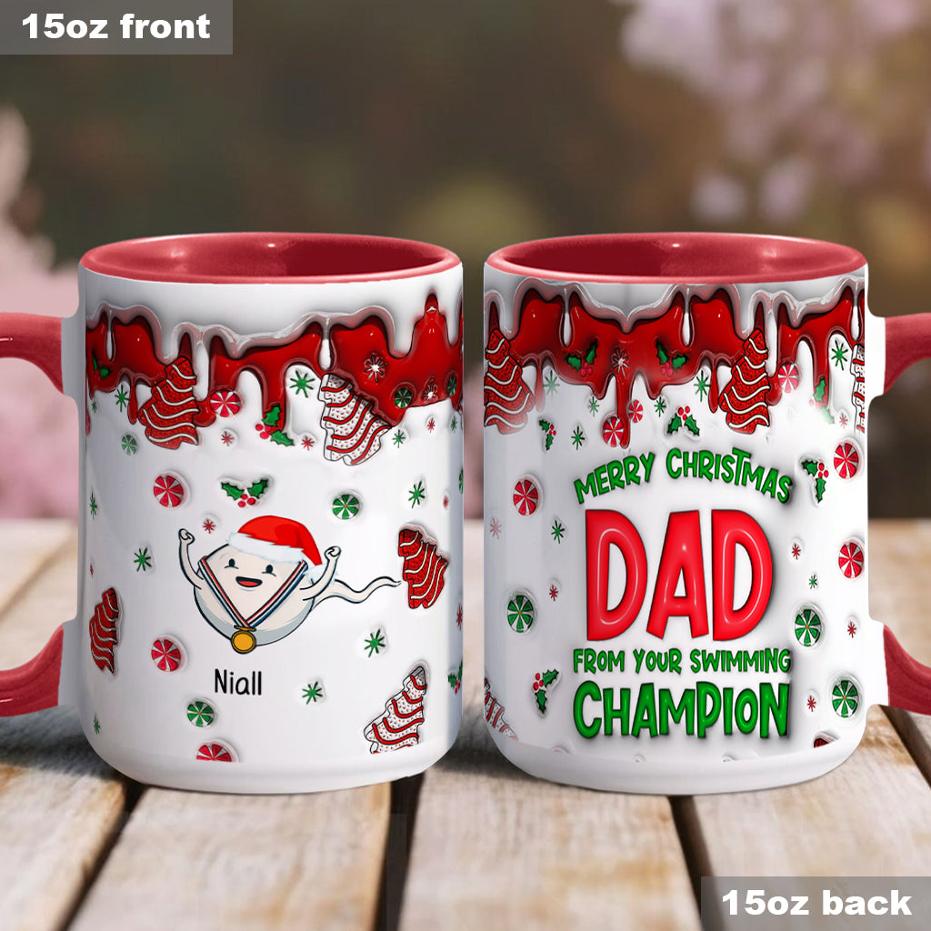 Merry Christmas Dad From Your Swimming Champion - Personalized Father Accent Mug
