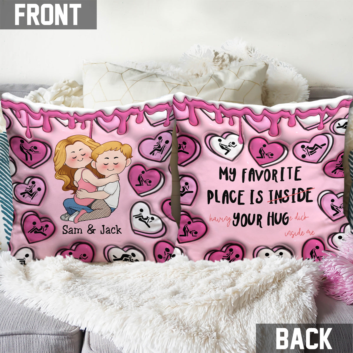 My Favorite Place Is Inside Your Hug Heart Candy - Personalized Couple Throw Pillow