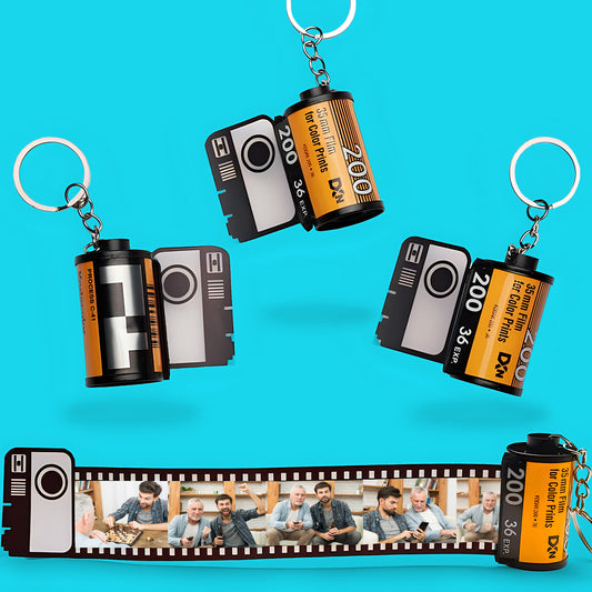 Personalisierter Filmrollen-Schlüsselanhänger – Geschenk für Stiefvater – Personalisierter Filmrollen-Schlüsselanhänger
