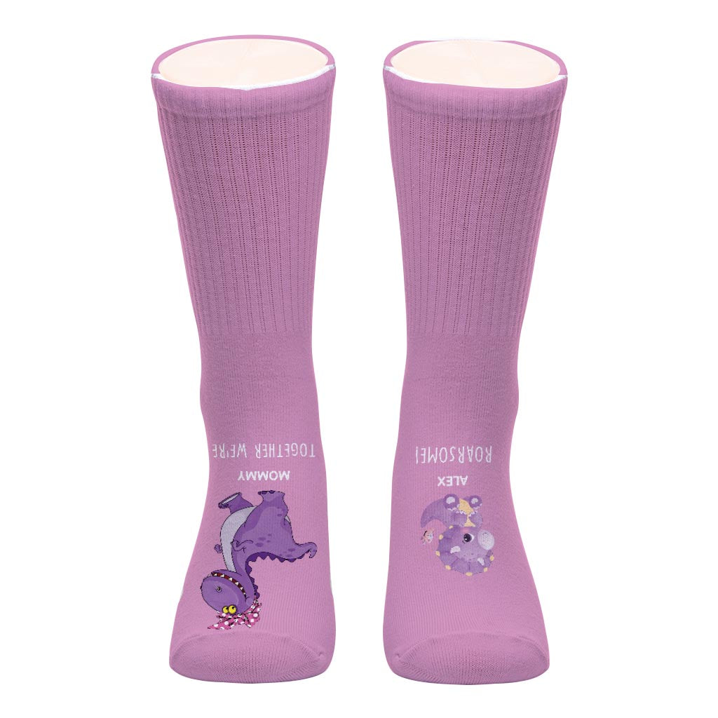Together We're Roarsome - Gift for dad, grandma, grandpa, mom, uncle, aunt, brother, sister, son, daughter, granddaughter, grandson, new mom, new dad - Personalized Socks