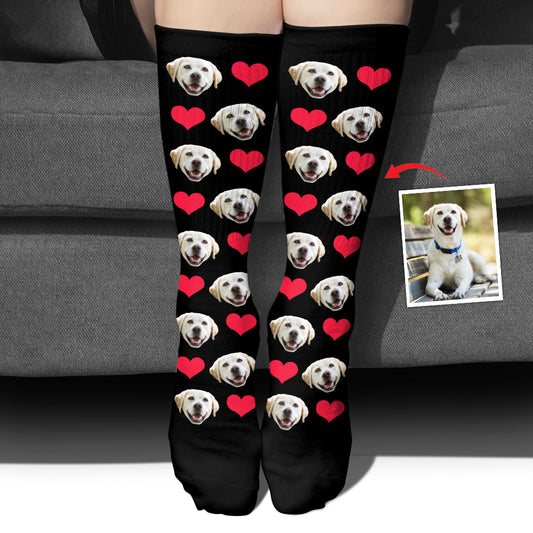 Chaussettes personnalisées pour chien avec motif cœur et visage personnalisé
