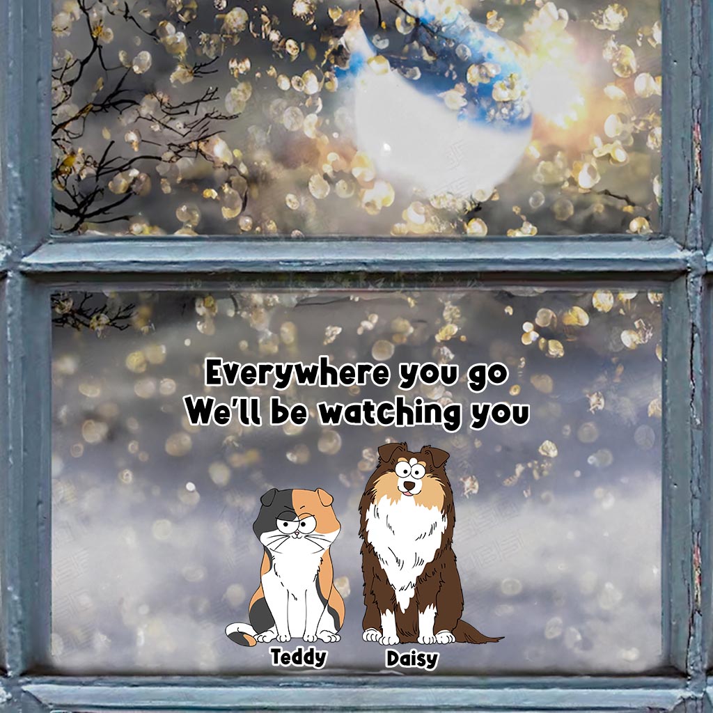 Je te surveillerai - Cadeau pour les amoureux des chiens et des chats - Autocollant personnalisé découpé à la forme
