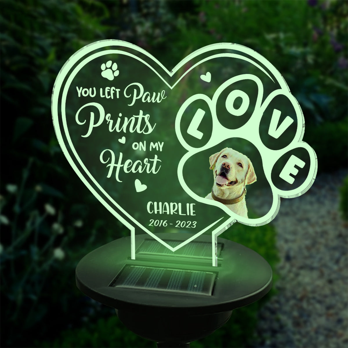 Tu as laissé une empreinte sur notre cœur - Lampe solaire de jardin personnalisée pour chien