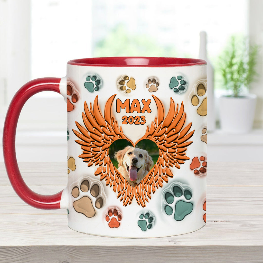 Du hast Pfotenabdrücke auf unseren Herzen hinterlassen, Engelsflügel – Geschenk für Hundeliebhaber, Trauernde nach einem Hunde- oder Katzenverlust – Personalisierte Tasse