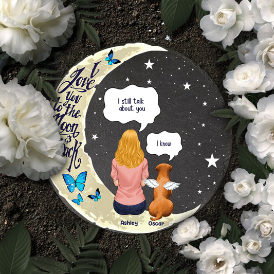 Je t'aime jusqu'à la lune et retour - Pierre ronde personnalisée pour chien