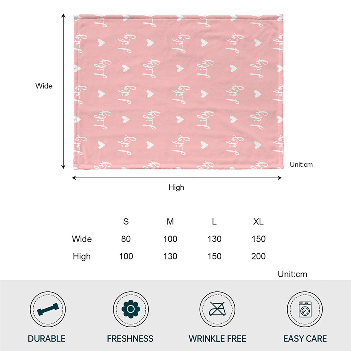 Couverture personnalisée pour fille avec motif cœur et prénom