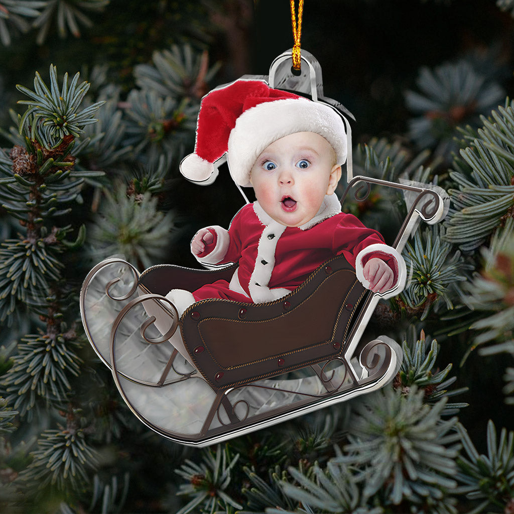 Cute Baby Sled - Personalized Newborn Transparent Ornament