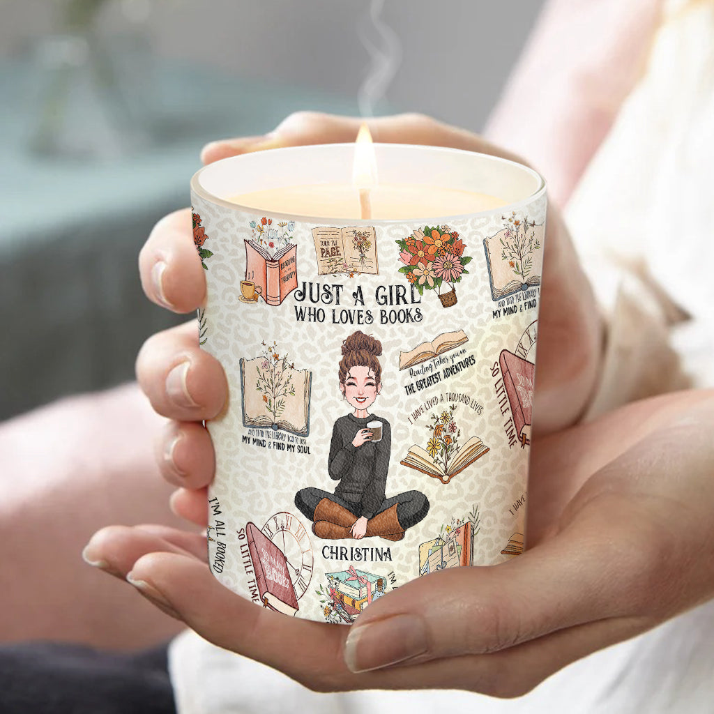 Einfach ein Mädchen, das Bücher liebt – personalisierte Buchkerze mit Holzdeckel