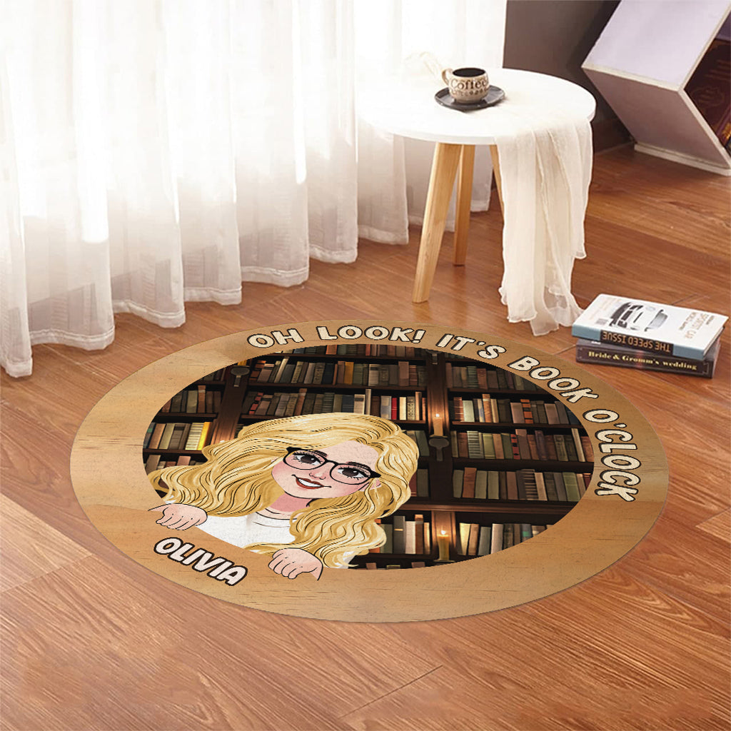 C'est l'heure du livre ! - Tapis rond personnalisé en forme de livre