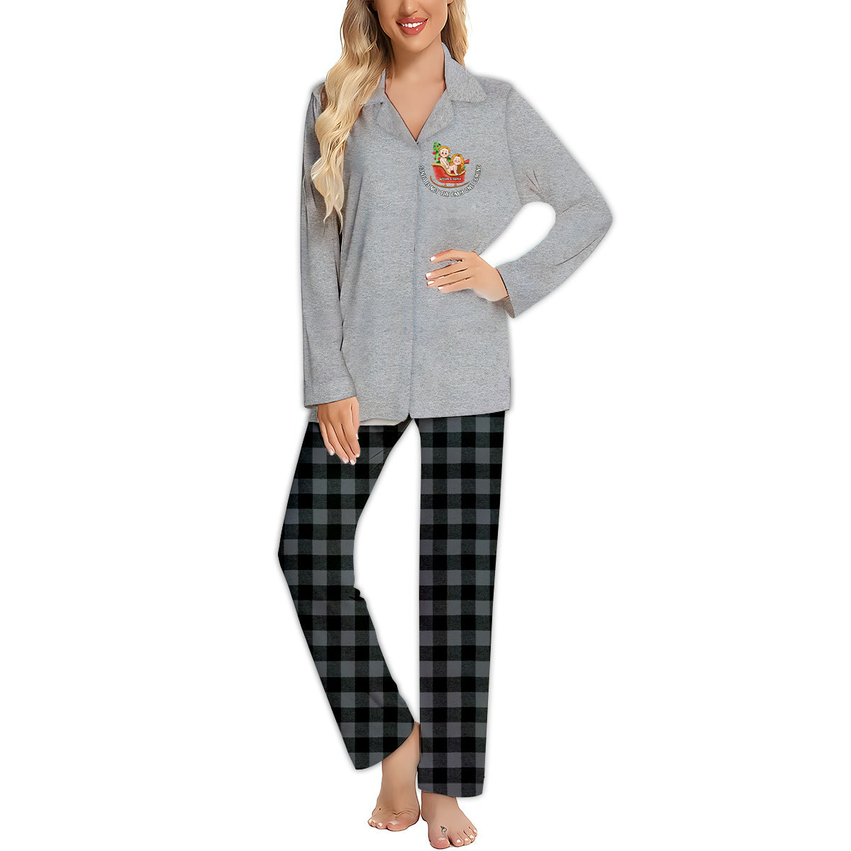 Santa Is Not The Only One Coming - Personalized Couple Button Down Pajamas